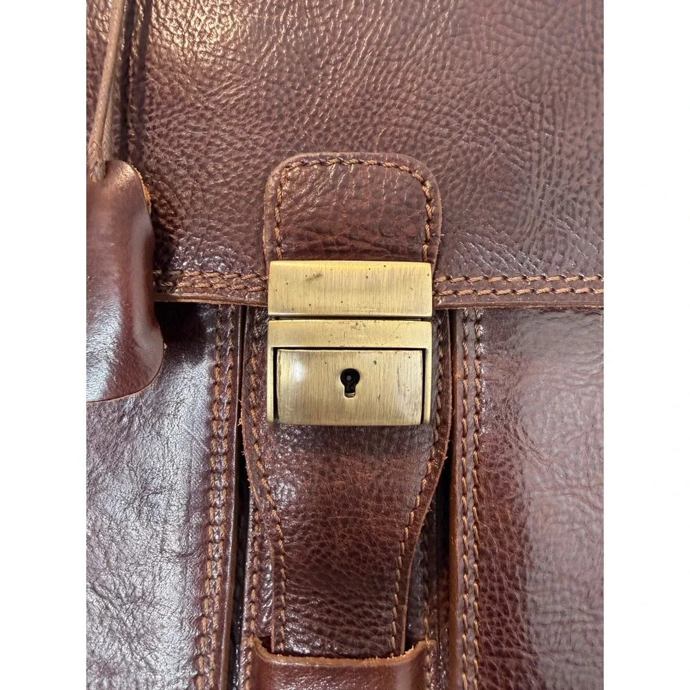 Vintage Dark Brown Pebble Leather Briefcase Messenger Bag w/Shoulder Strap ITALY